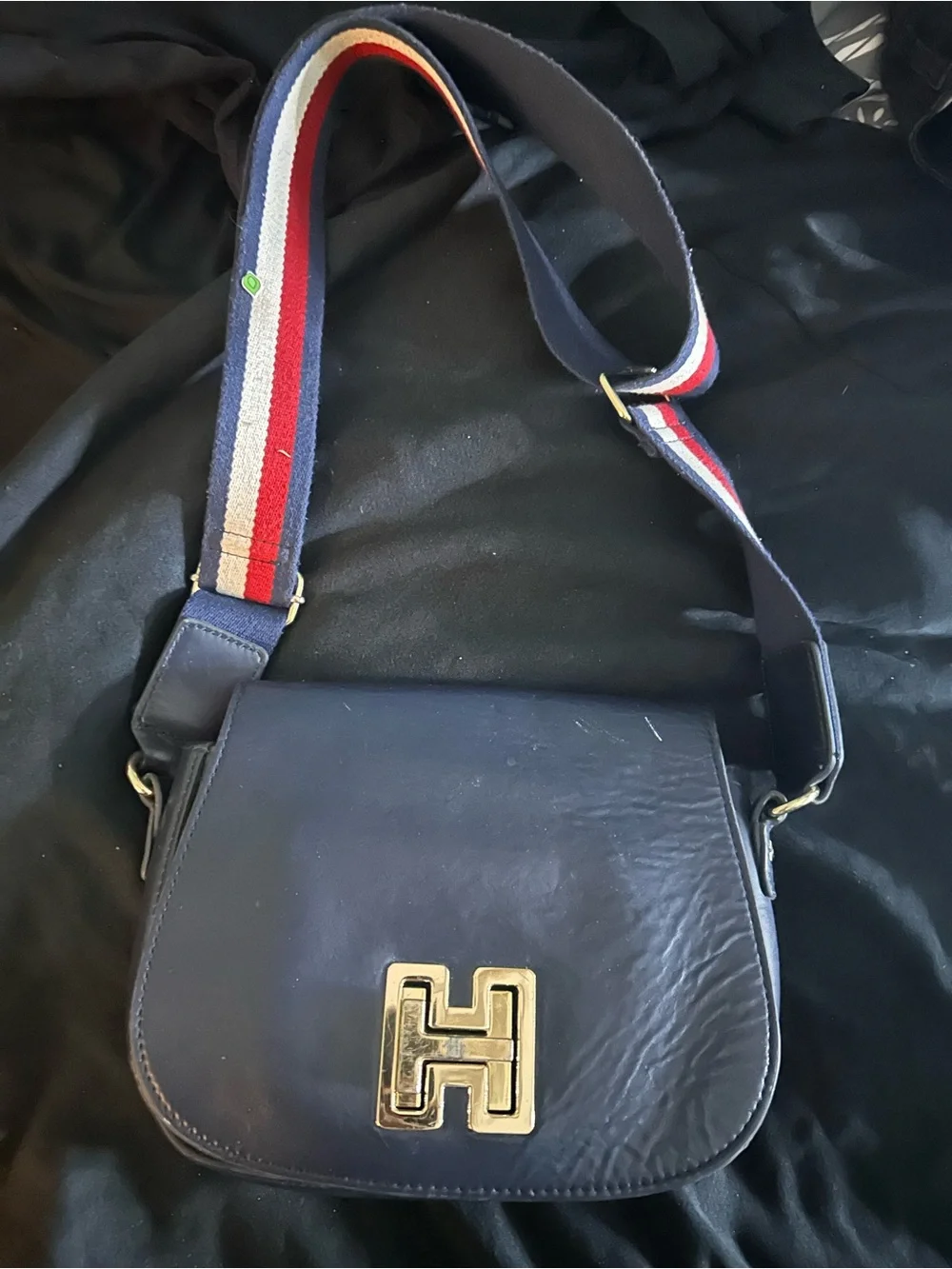 Tommy Hilfiger Navy Messenger Bag with Red Accent Patch